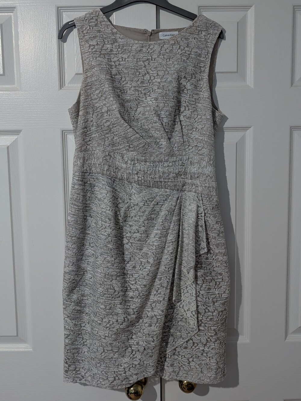 Calvin Klein Light Gray Lace Midi Sheath Dress with Side Drape